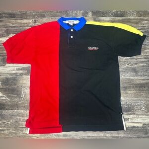 Vintage Nautica Competition Colorblock Polo Shirt 90s Black Red Yellow XL